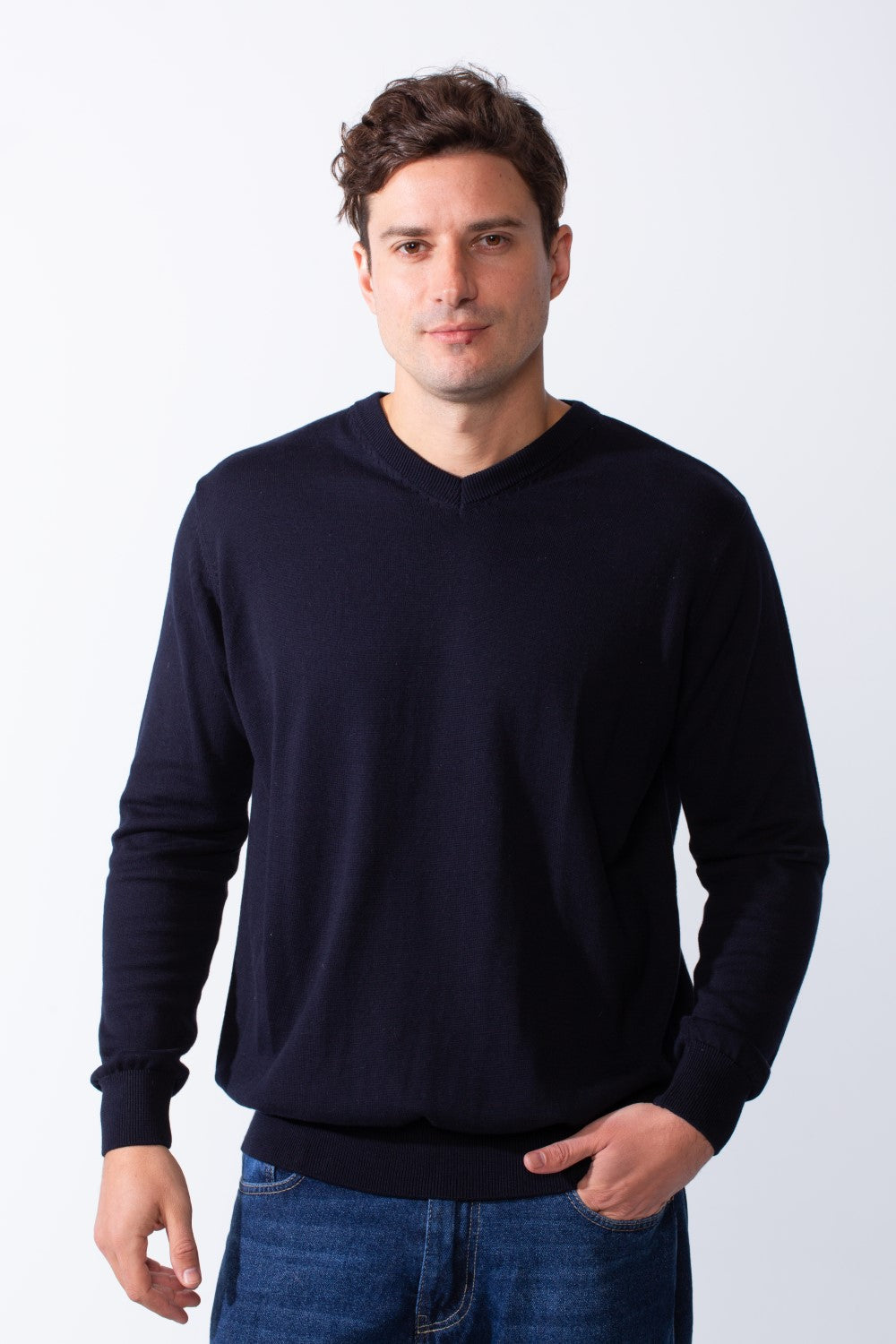 Men's Long Sleeves With V-Neckline Knit Fabric Ribbed Cuffs Casual Slim Fit Pullover