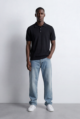 Men’s Tomato Store T-Shirt Knit Polo All Over Geometric Texture Pattern Button Placket Collar Design