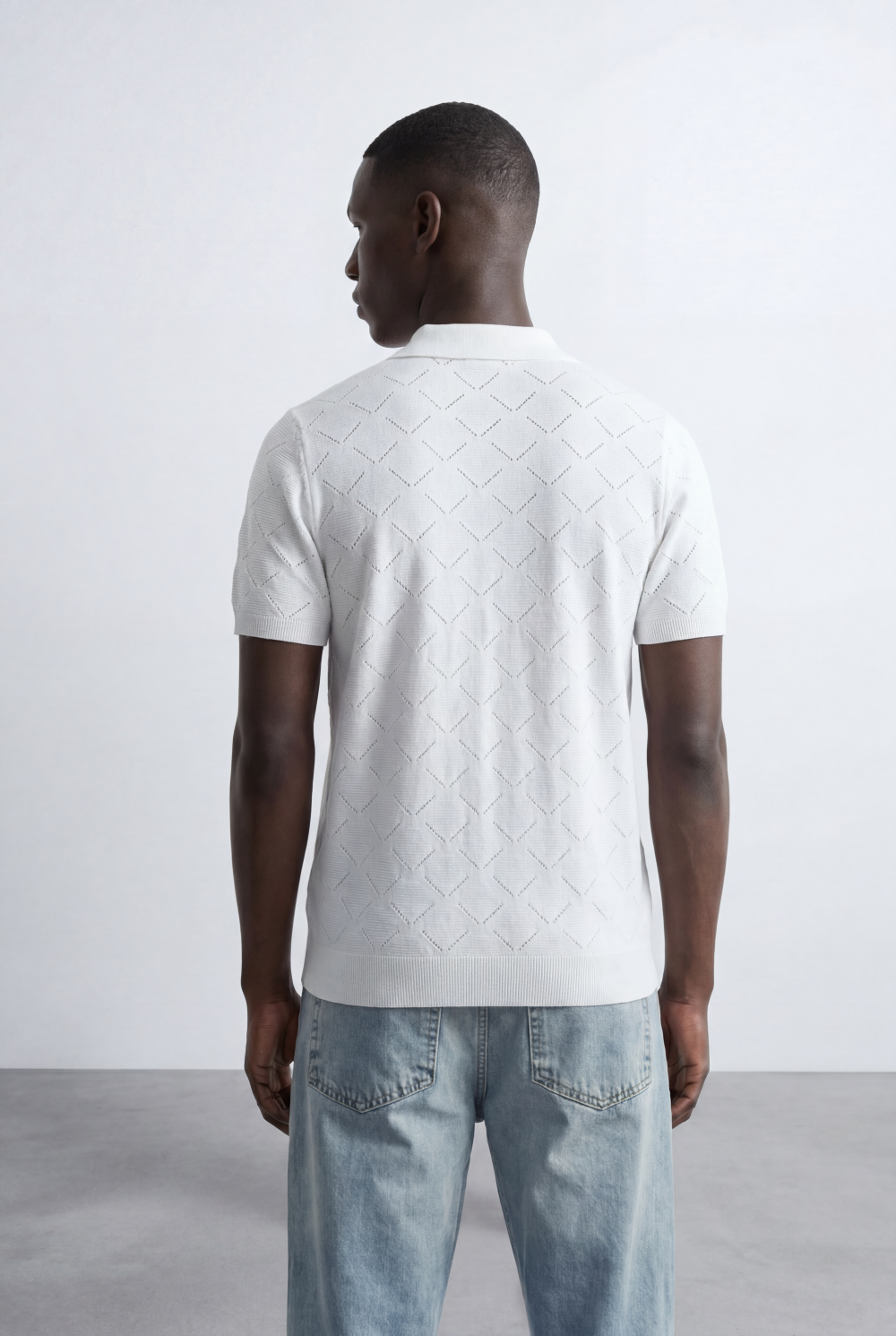 Men’s Tomato Store T-Shirt Knit Polo All Over Geometric Texture Pattern Button Placket Collar Design