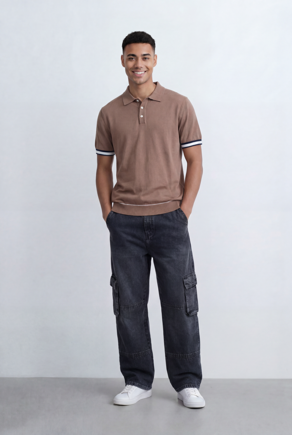 Men’s Tomato Store Knit Polo Contrast Stripe Sleeve Details Ribbed Hem Finish Slim Fit T-Shirt