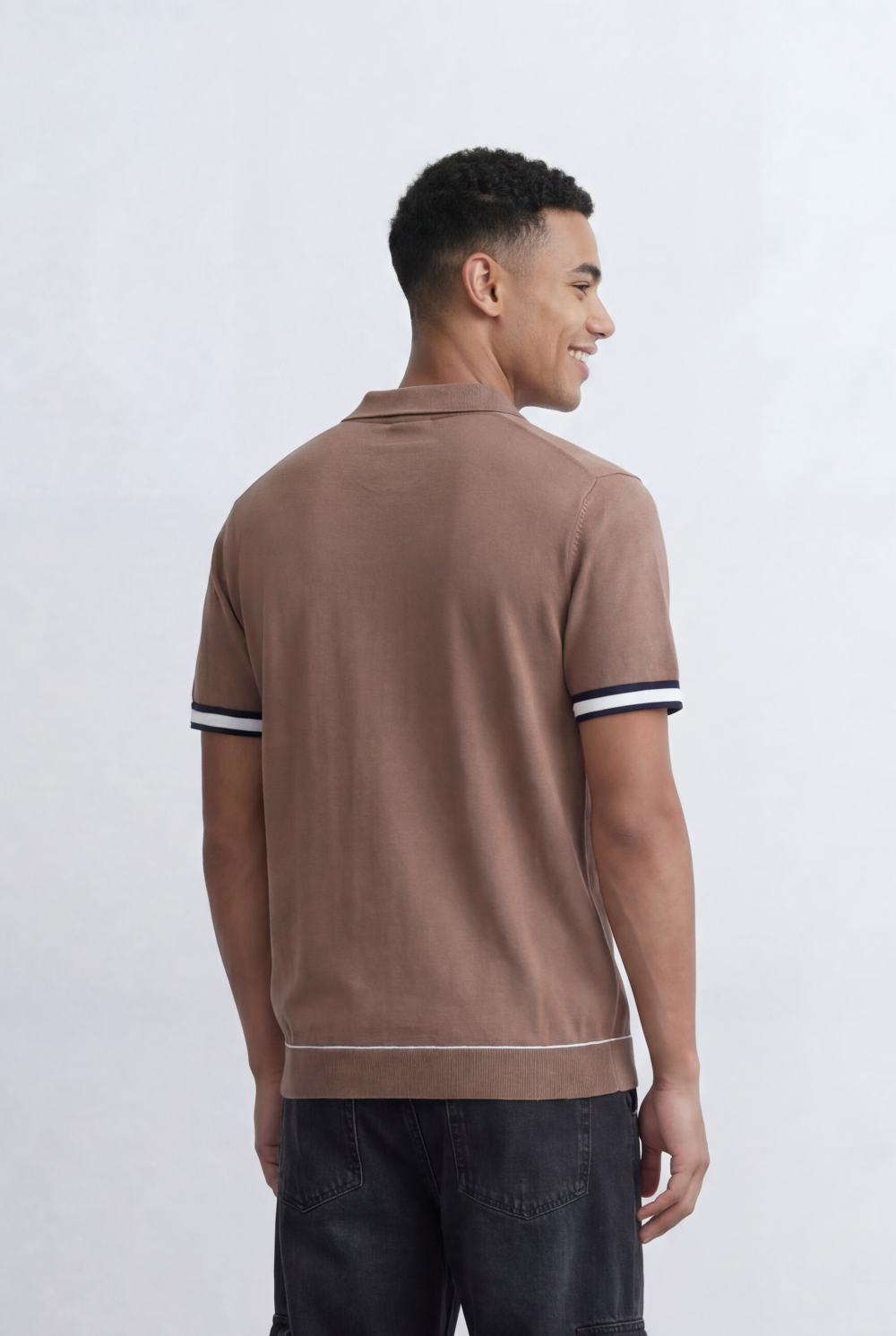Men’s Tomato Store Knit Polo Contrast Stripe Sleeve Details Ribbed Hem Finish Slim Fit T-Shirt