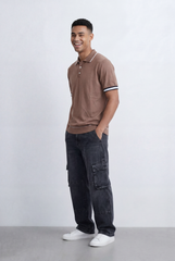 Men’s Tomato Store Knit Polo Contrast Stripe Sleeve Details Ribbed Hem Finish Slim Fit T-Shirt