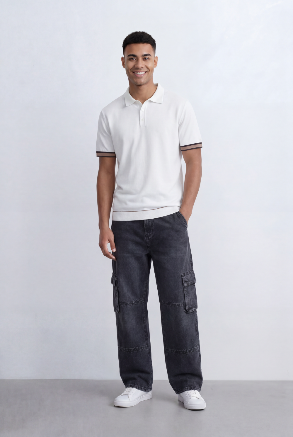 Men’s Tomato Store Knit Polo Contrast Stripe Sleeve Details Ribbed Hem Finish Slim Fit T-Shirt