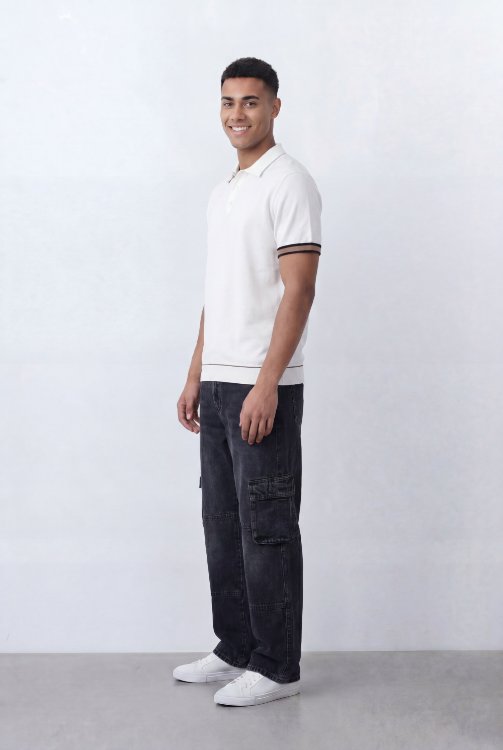 Men’s Tomato Store Knit Polo Contrast Stripe Sleeve Details Ribbed Hem Finish Slim Fit T-Shirt