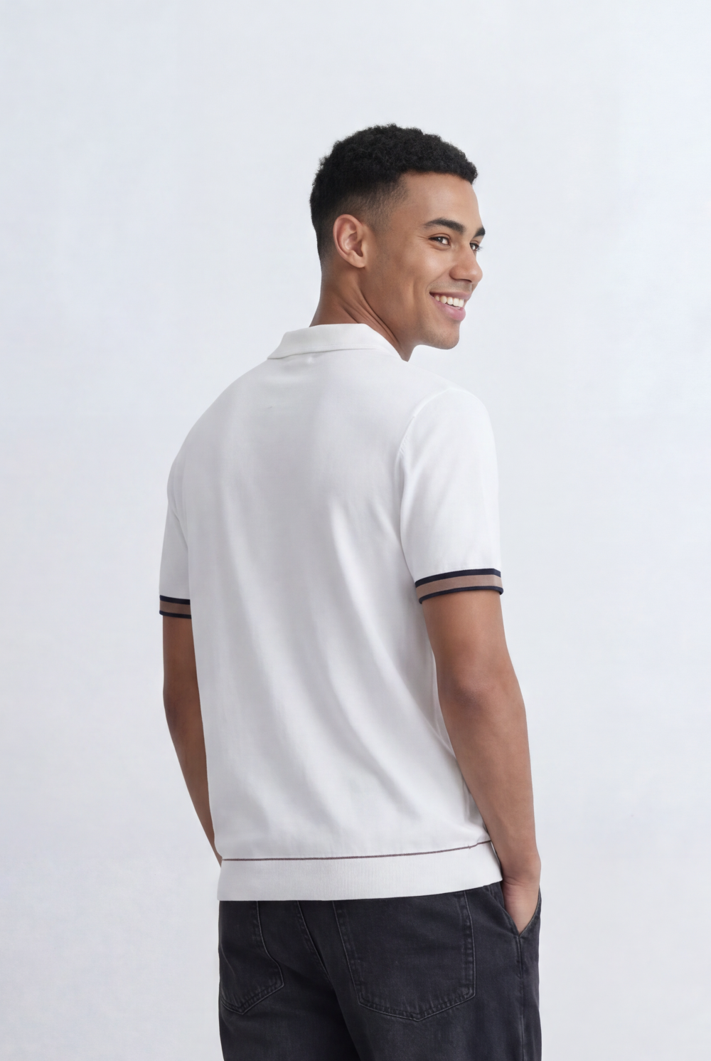 Men’s Tomato Store Knit Polo Contrast Stripe Sleeve Details Ribbed Hem Finish Slim Fit T-Shirt