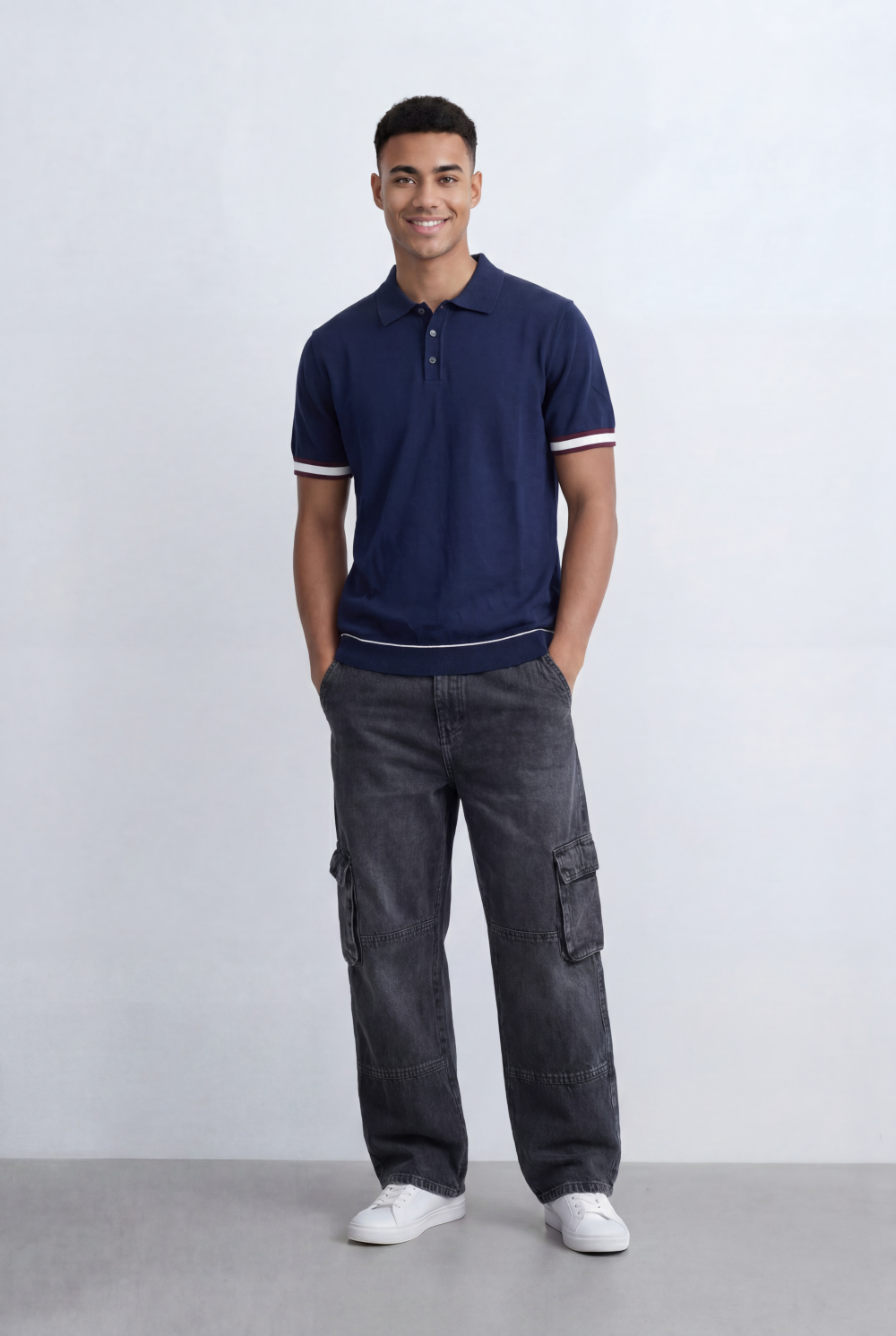 Men’s Tomato Store Knit Polo Contrast Stripe Sleeve Details Ribbed Hem Finish Slim Fit T-Shirt