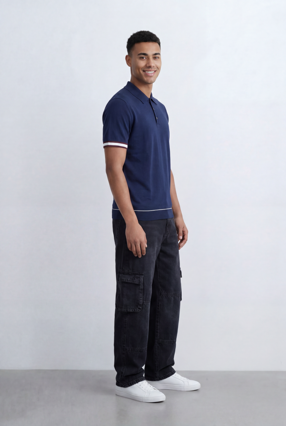 Men’s Tomato Store Knit Polo Contrast Stripe Sleeve Details Ribbed Hem Finish Slim Fit T-Shirt