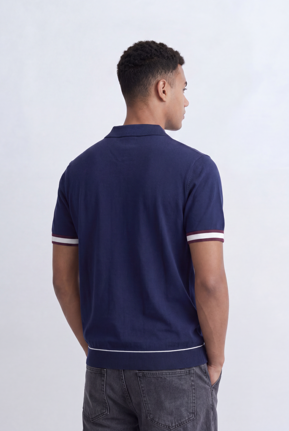 Men’s Tomato Store Knit Polo Contrast Stripe Sleeve Details Ribbed Hem Finish Slim Fit T-Shirt
