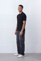 Men’s Tomato Store Knit Polo Openwork Vertical Texture Ribbed Trims Slim Fit T-Shirt