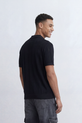 Men’s Tomato Store Knit Polo Openwork Vertical Texture Ribbed Trims Slim Fit T-Shirt