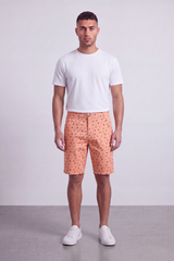 Men's Tomato Store Printed Cotton Twill Bermuda Shorts Allover Mini Motif Tailored Waist Side Pocket Detail