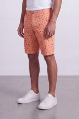 Men's Tomato Store Printed Cotton Twill Bermuda Shorts Allover Mini Motif Tailored Waist Side Pocket Detail