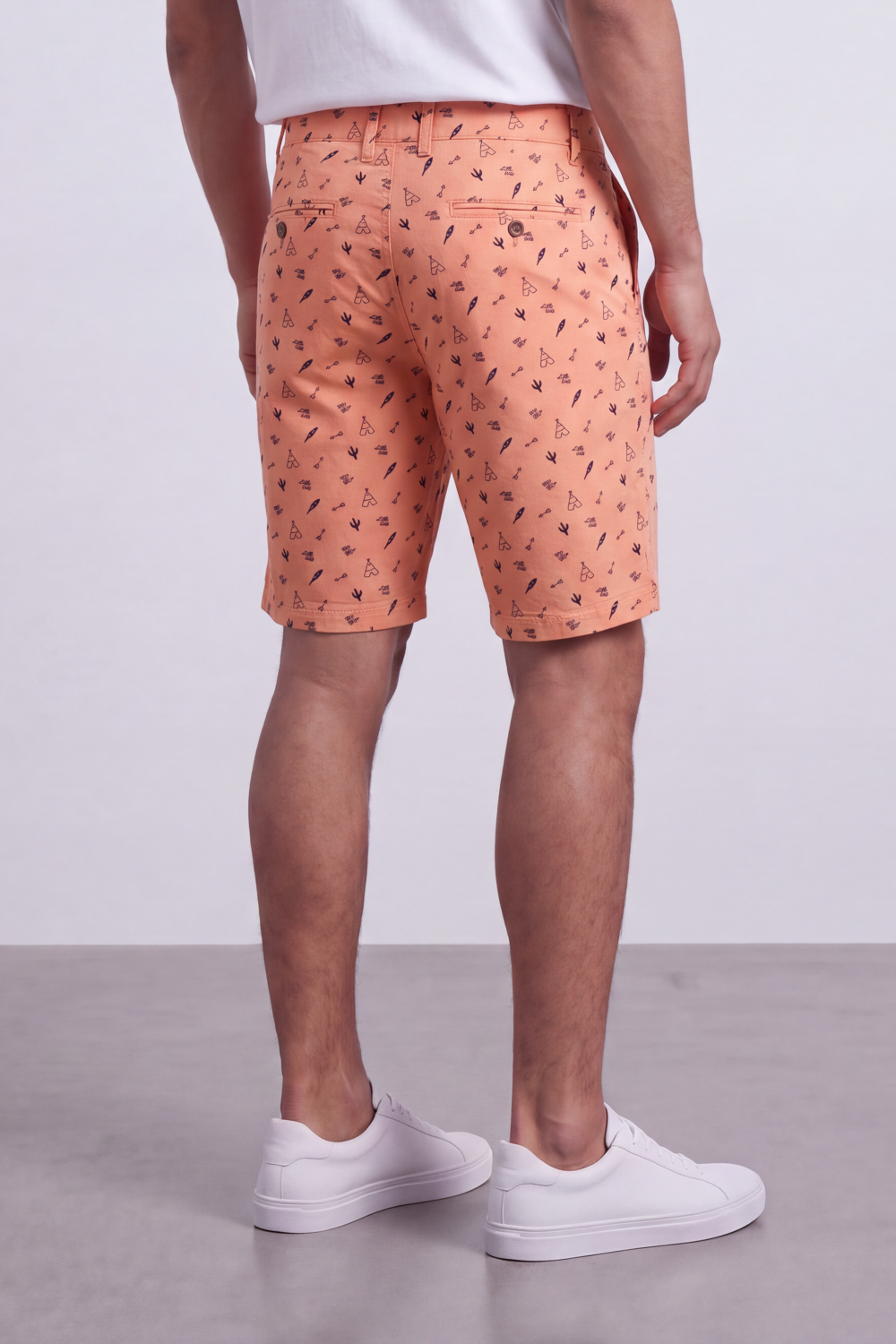 Men's Tomato Store Printed Cotton Twill Bermuda Shorts Allover Mini Motif Tailored Waist Side Pocket Detail