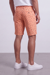Men's Tomato Store Printed Cotton Twill Bermuda Shorts Allover Mini Motif Tailored Waist Side Pocket Detail