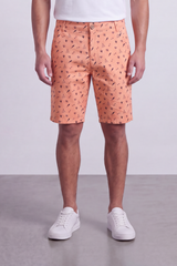 Men's Tomato Store Printed Cotton Twill Bermuda Shorts Allover Mini Motif Tailored Waist Side Pocket Detail