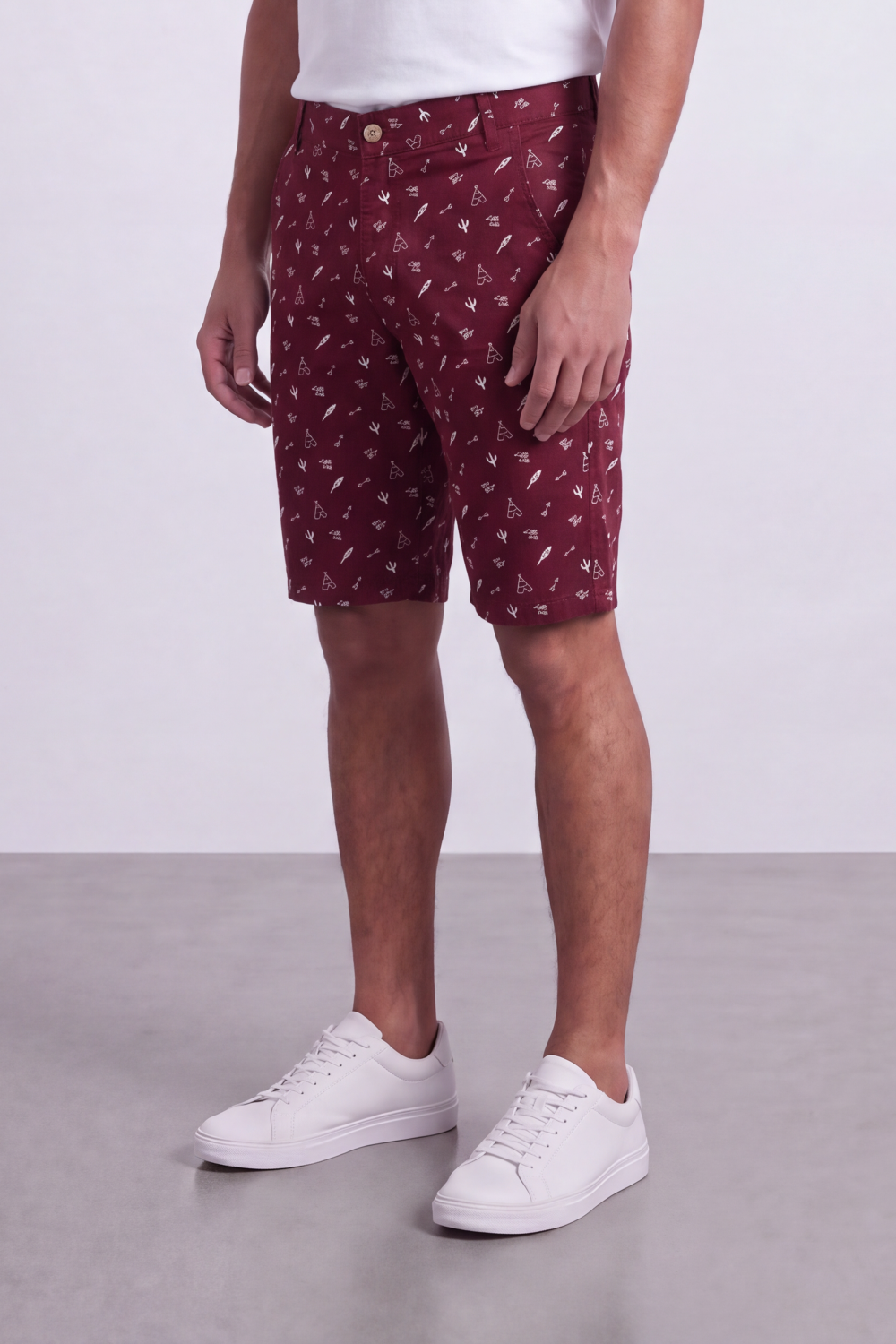 Men's Tomato Store Printed Cotton Twill Bermuda Shorts Allover Mini Motif Tailored Waist Side Pocket Detail