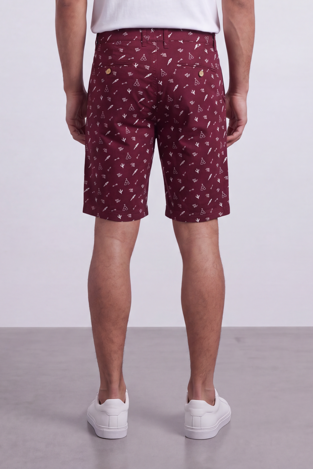 Men's Tomato Store Printed Cotton Twill Bermuda Shorts Allover Mini Motif Tailored Waist Side Pocket Detail
