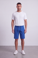 Men's Tomato Store Printed Cotton Twill Bermuda Shorts Micro Allover Motif Drawstring Waist Side Pockets
