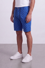 Men's Tomato Store Printed Cotton Twill Bermuda Shorts Micro Allover Motif Drawstring Waist Side Pockets