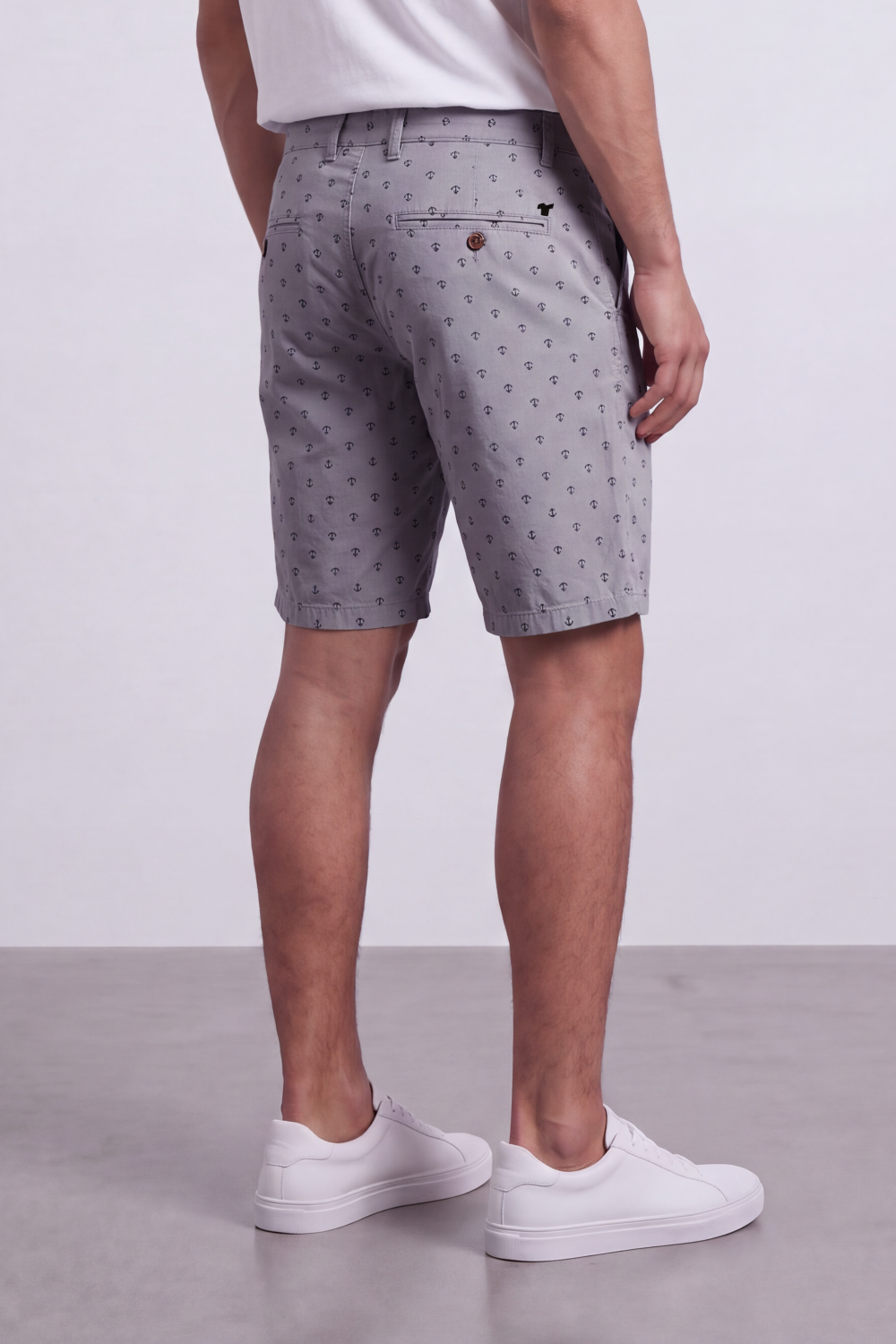 Men's Tomato Store Printed Cotton Twill Bermuda Shorts Micro Allover Motif Drawstring Waist Side Pockets