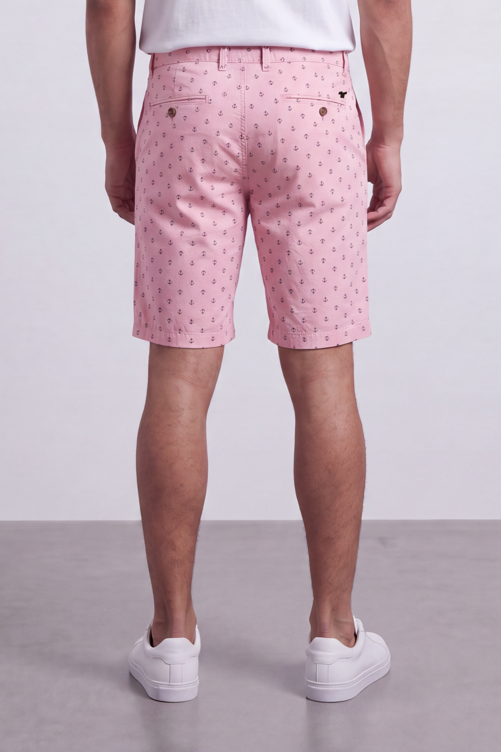 Men's Tomato Store Printed Cotton Twill Bermuda Shorts Micro Allover Motif Drawstring Waist Side Pockets