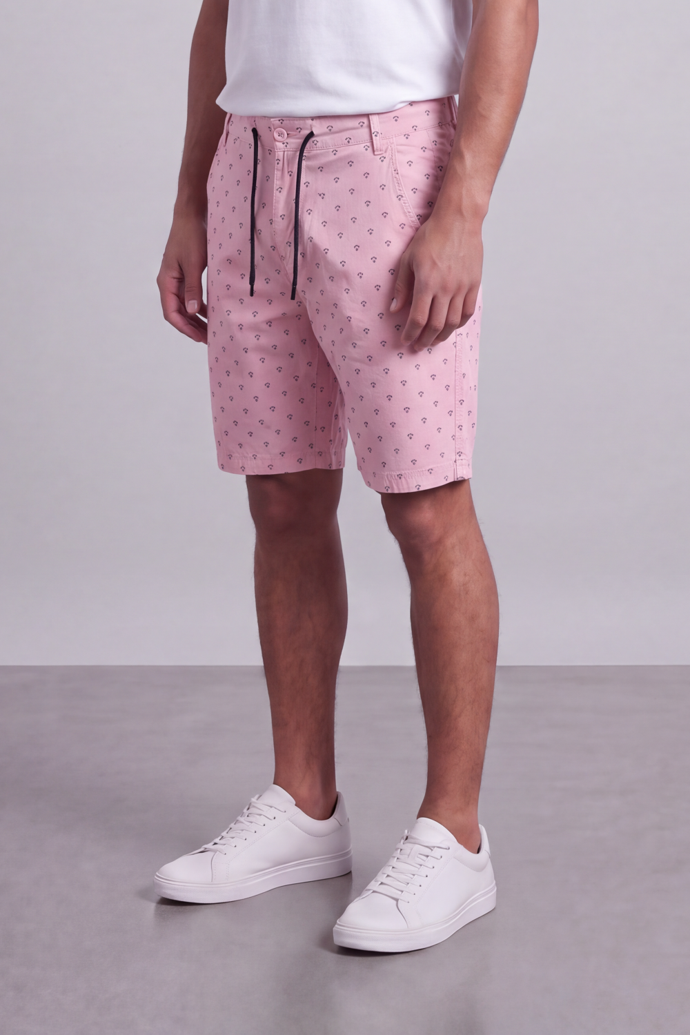 Men's Tomato Store Printed Cotton Twill Bermuda Shorts Micro Allover Motif Drawstring Waist Side Pockets