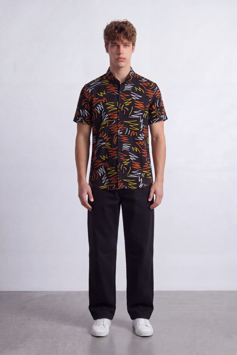 Men's Tomato Store Summer Printed Shirt Abstract Scribble Artwork Half Sleeve