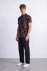 Men's Tomato Store Summer Printed Shirt Abstract Scribble Artwork Half Sleeve