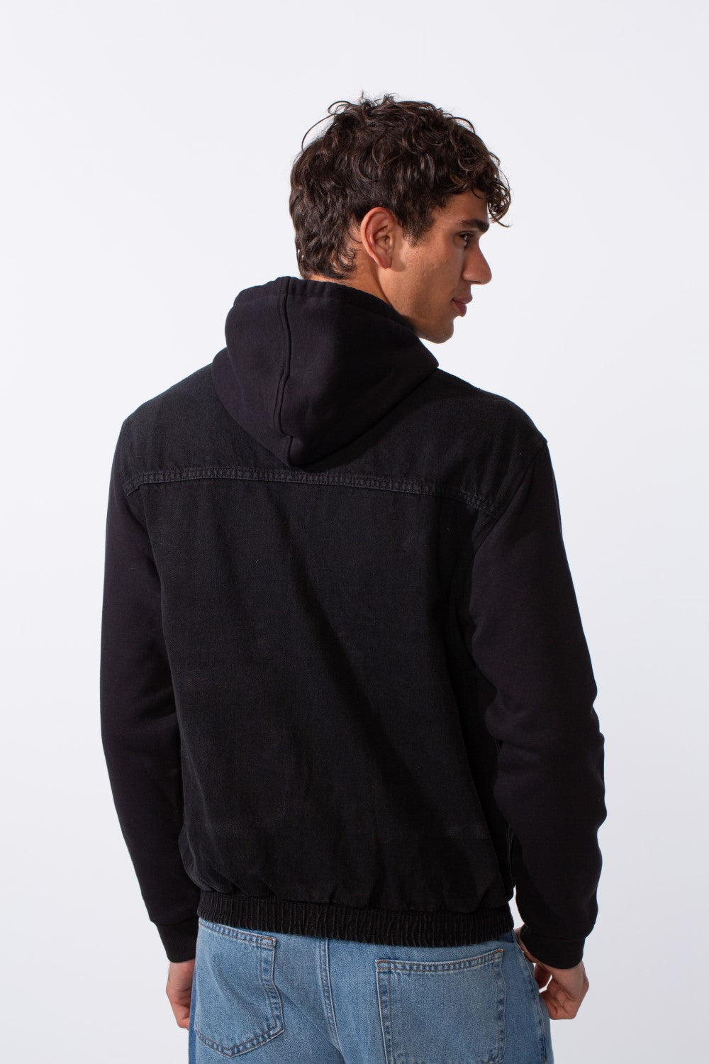 Men's Melton Sleeves Front Pockets Full Zip Hooded Jeans Jacket