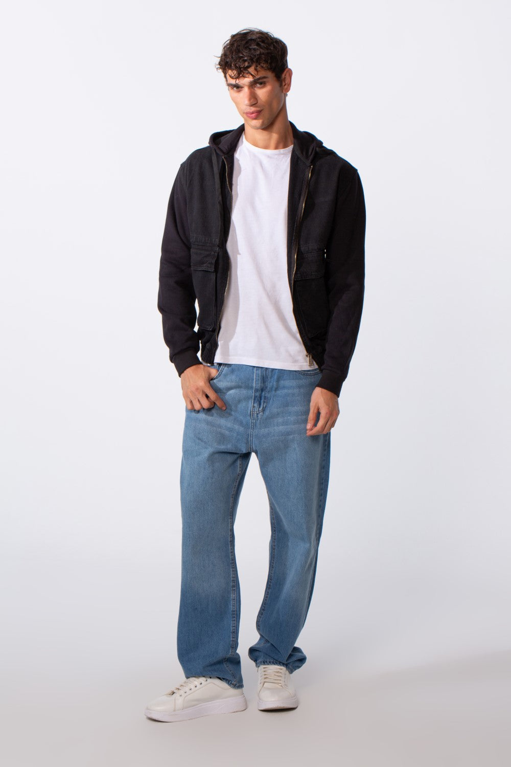 Men's Melton Sleeves Front Pockets Full Zip Hooded Jeans Jacket