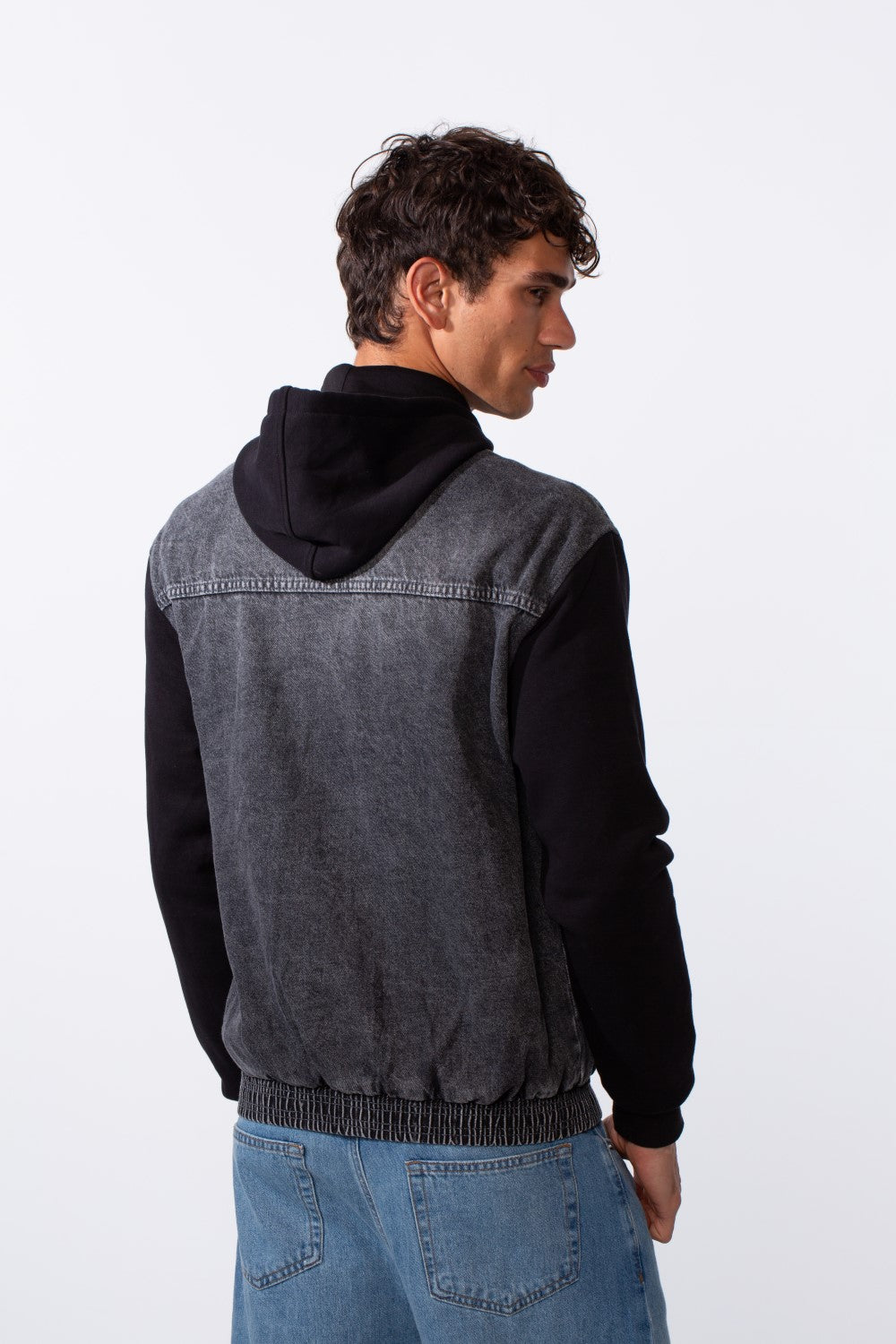 Men's Melton Sleeves Front Pockets Full Zip Hooded Jeans Jacket