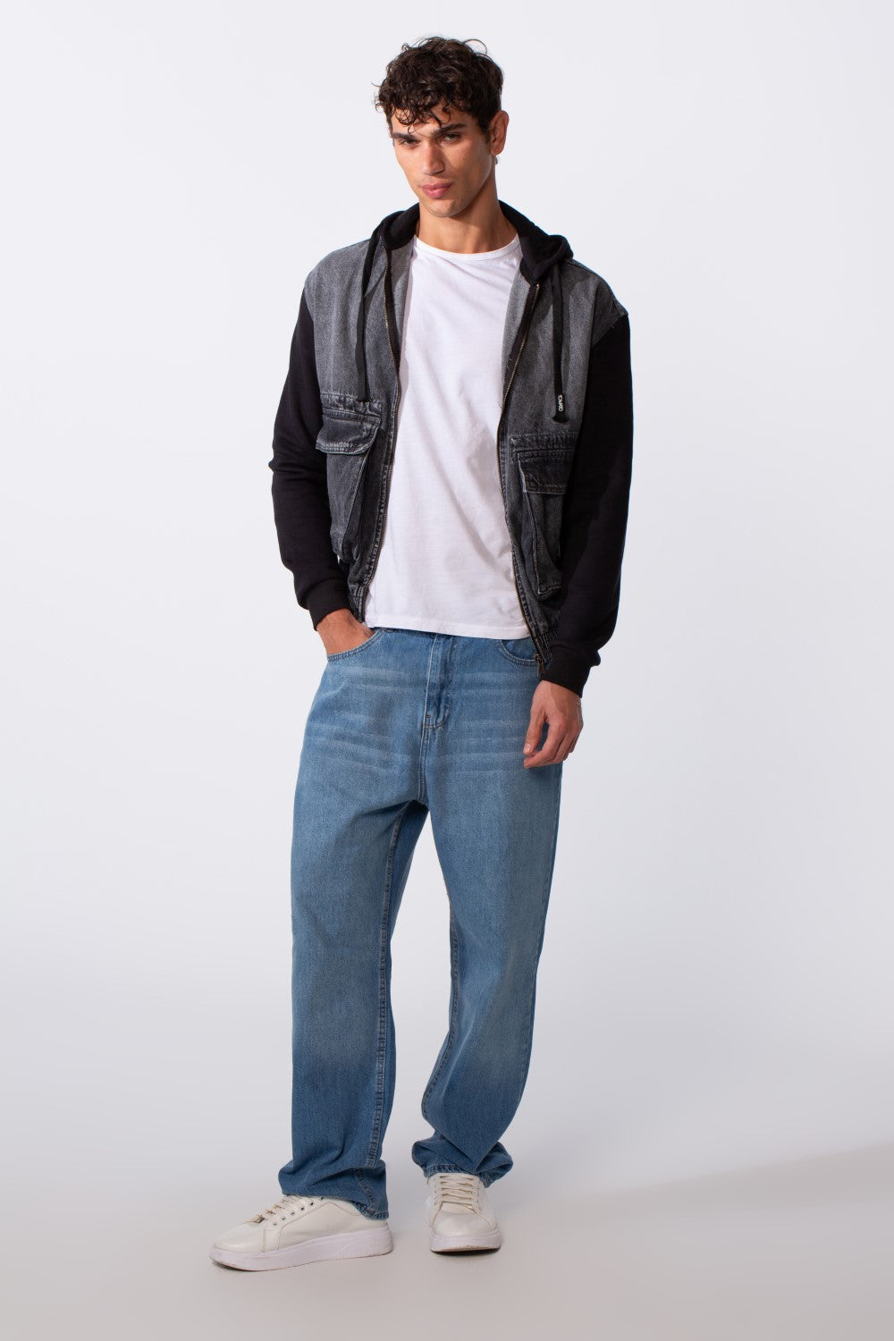 Men's Melton Sleeves Front Pockets Full Zip Hooded Jeans Jacket