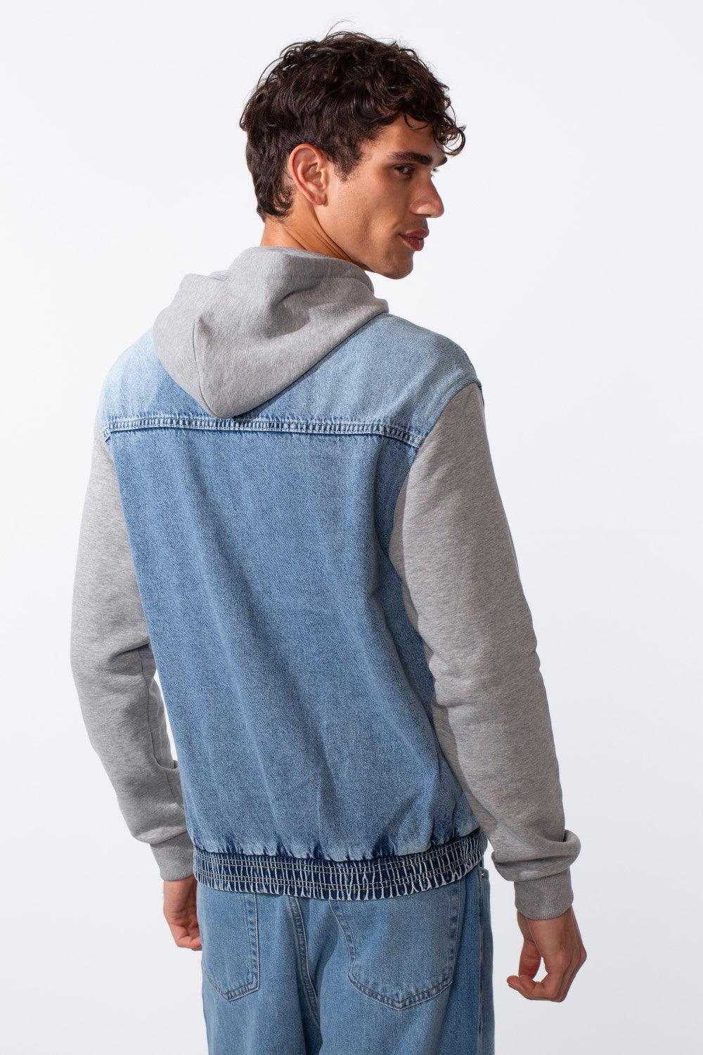 Men's Melton Sleeves Front Pockets Full Zip Hooded Jeans Jacket