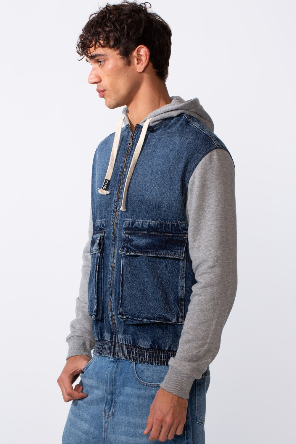 Men's Melton Sleeves Front Pockets Full Zip Hooded Jeans Jacket