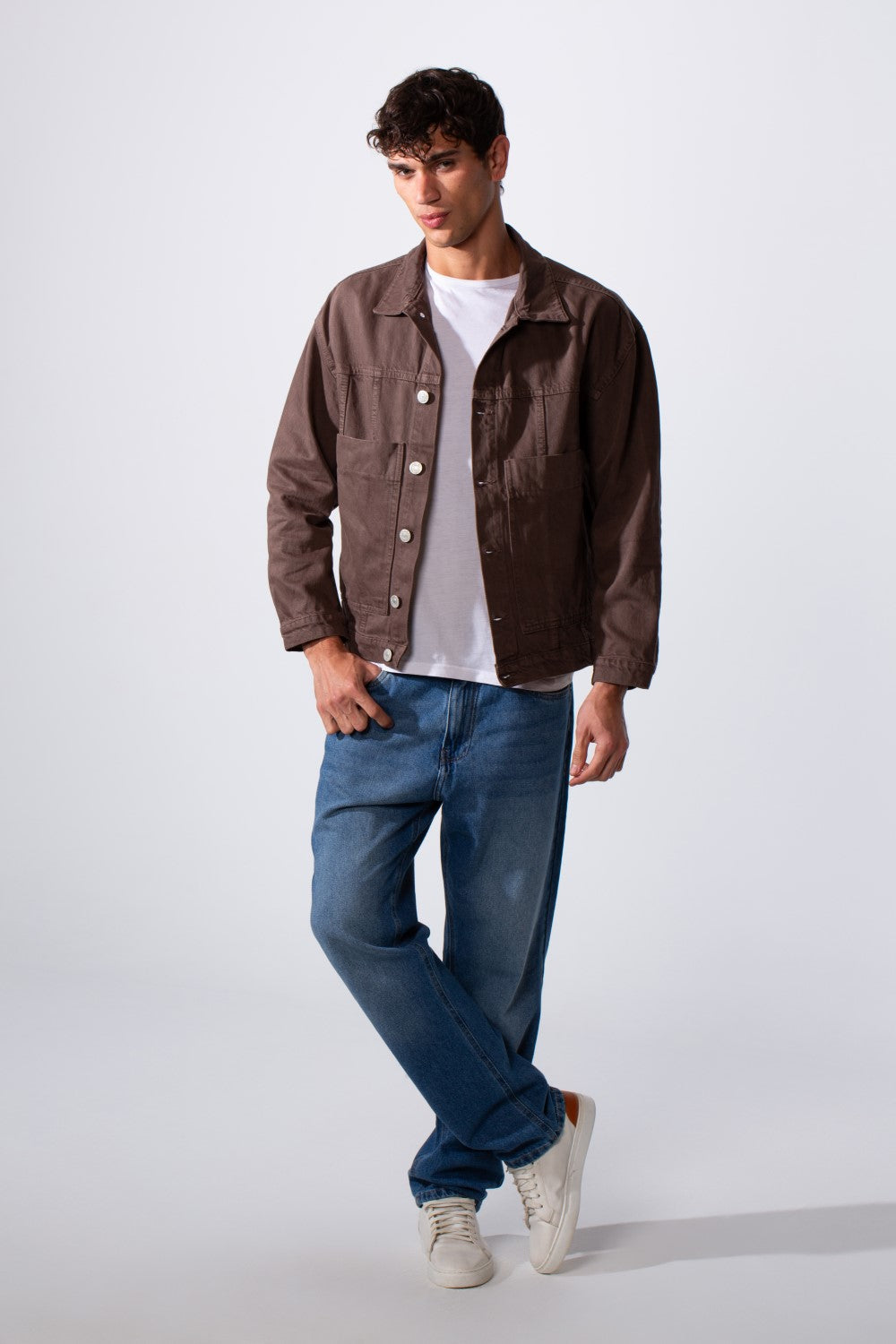 Men's Boxy Fit Jeans Denim Jacket With Pockets