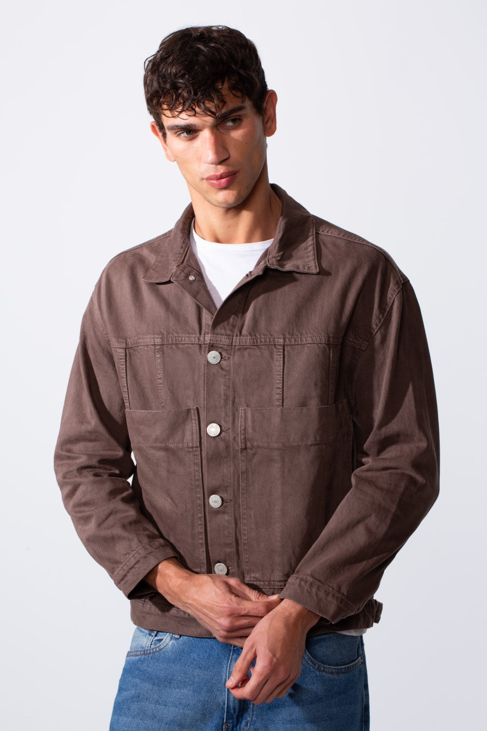 Men's Boxy Fit Jeans Denim Jacket With Pockets