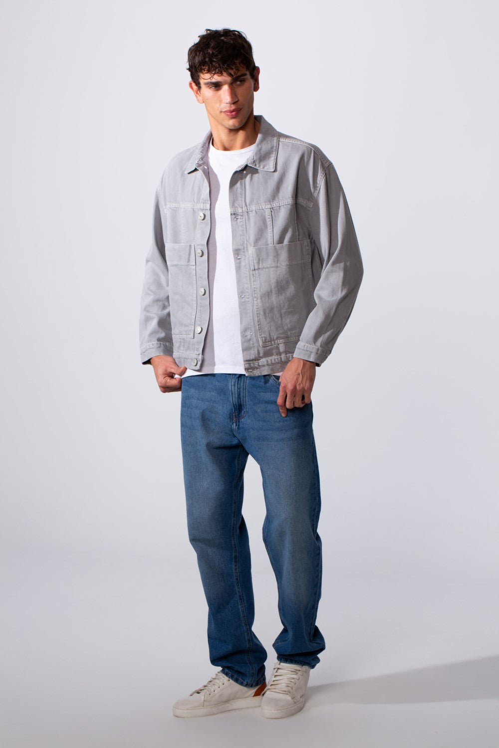 Men's Boxy Fit Jeans Denim Jacket With Pockets