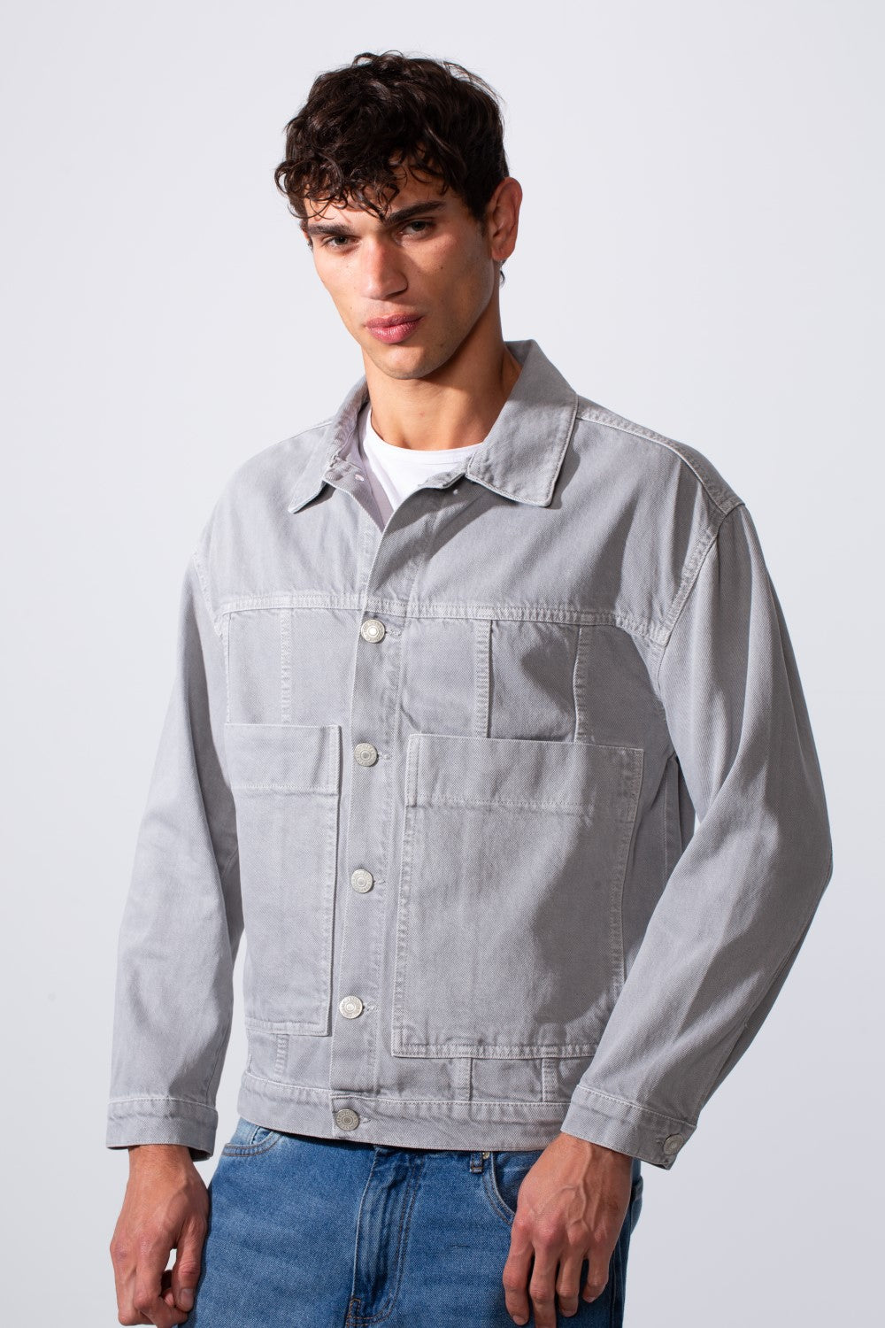 Men's Boxy Fit Jeans Denim Jacket With Pockets