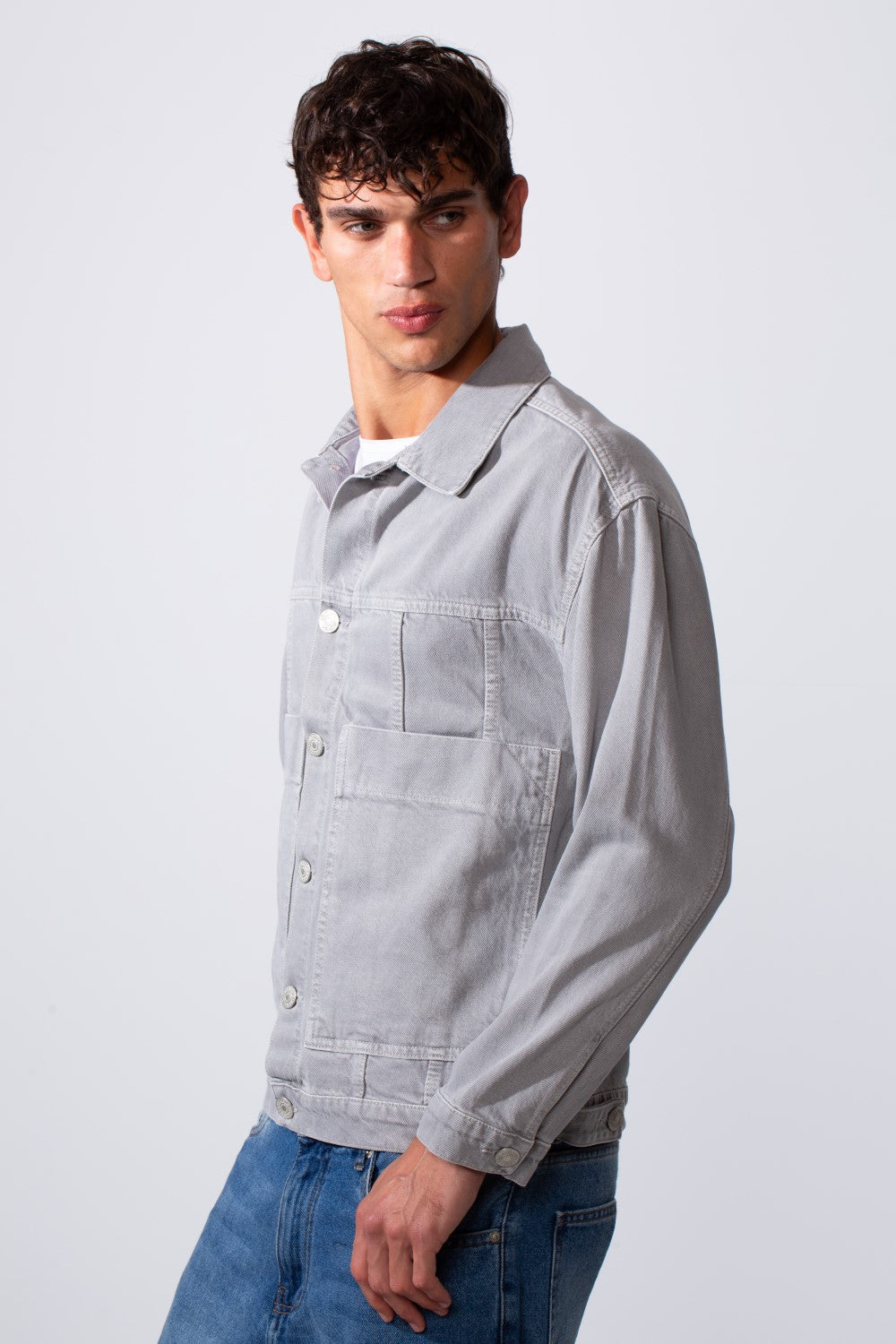 Men's Boxy Fit Jeans Denim Jacket With Pockets