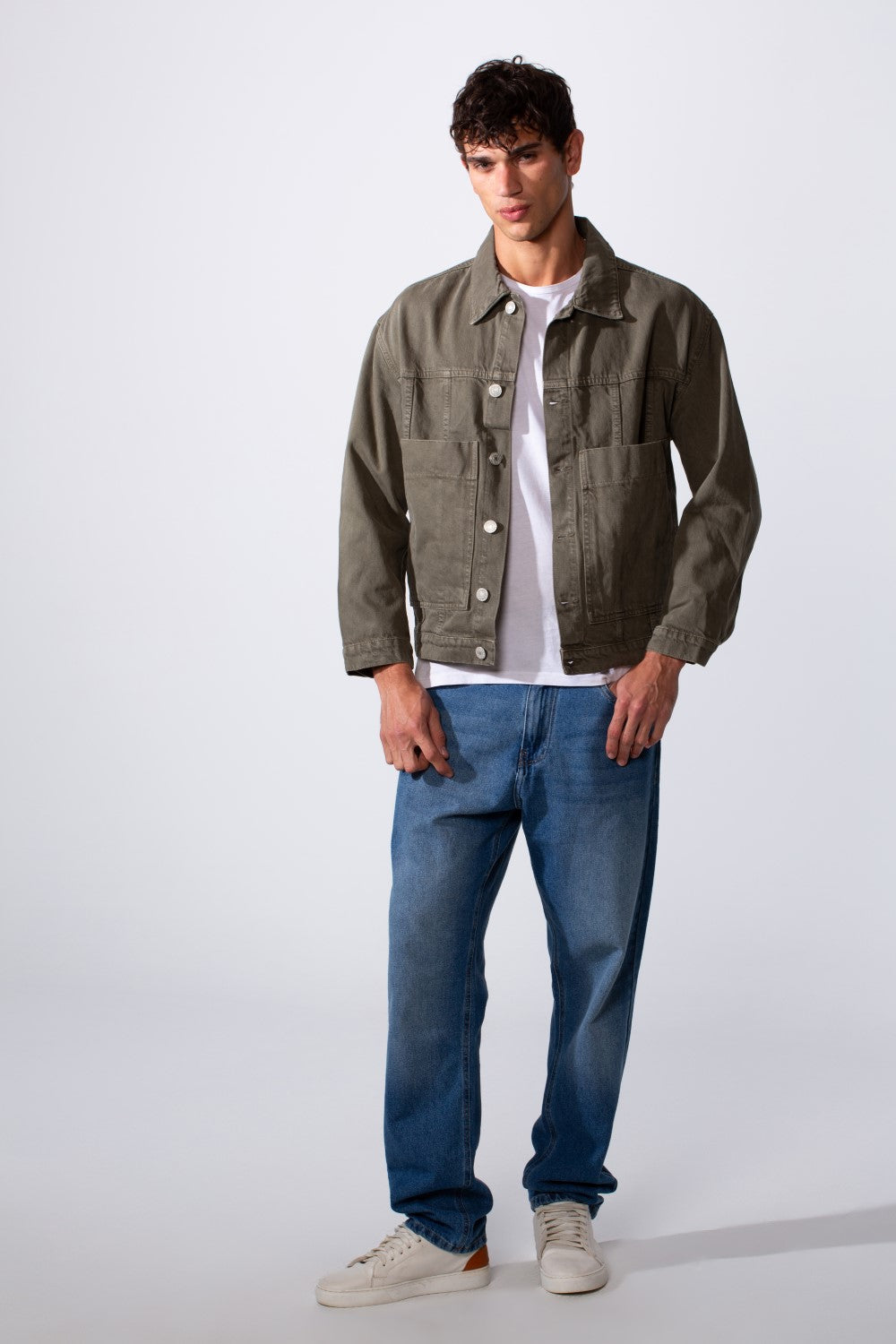 Men's Boxy Fit Jeans Denim Jacket With Pockets