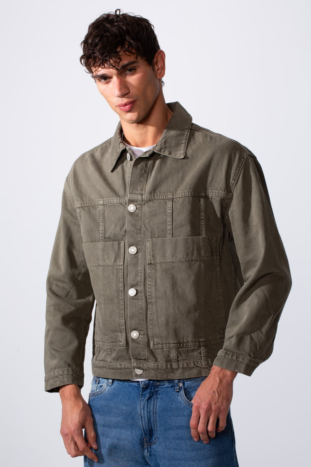 Men's Boxy Fit Jeans Denim Jacket With Pockets