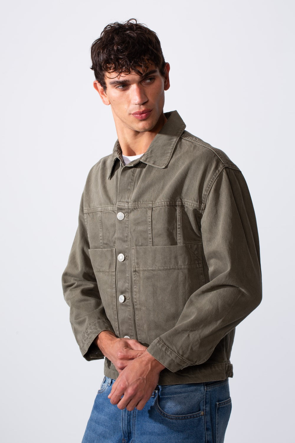 Men's Boxy Fit Jeans Denim Jacket With Pockets