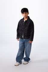 جاكيت جينز دينيم كاجوال بقصّة مربعة وجيوب للأولاد