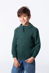 Boy's Slim Fit Half Front Zip Long Sleeves Pullover