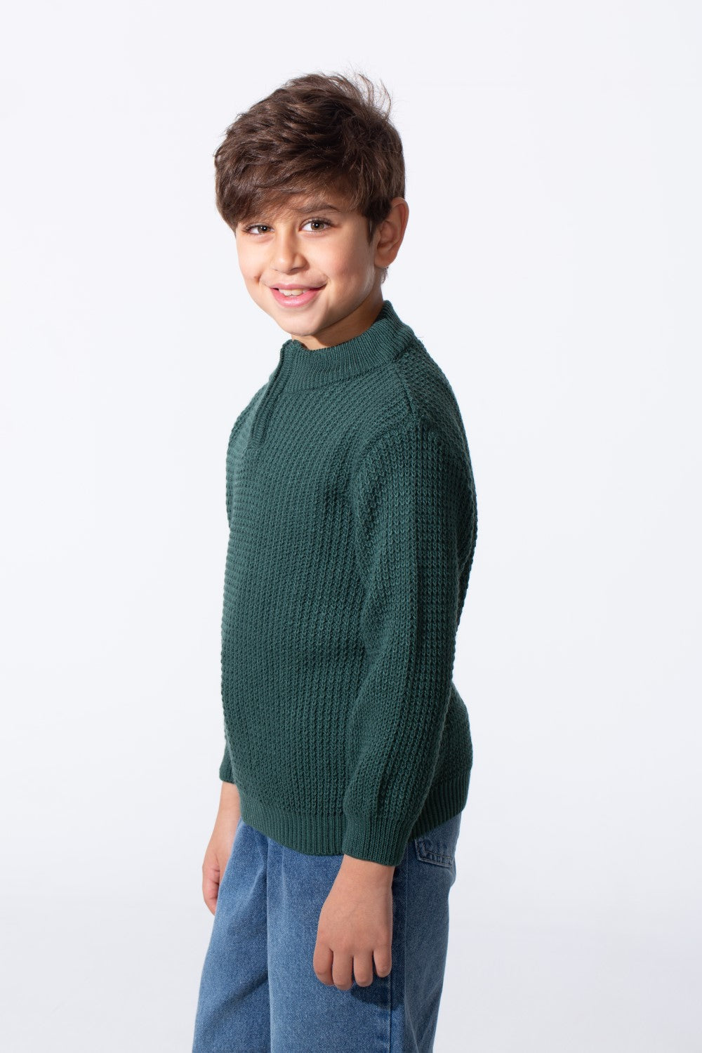 Boy's Slim Fit Half Front Zip Long Sleeves Pullover