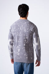 Men's Modern Crew Neck Slim Fit Textured With Artistic Print Pullover