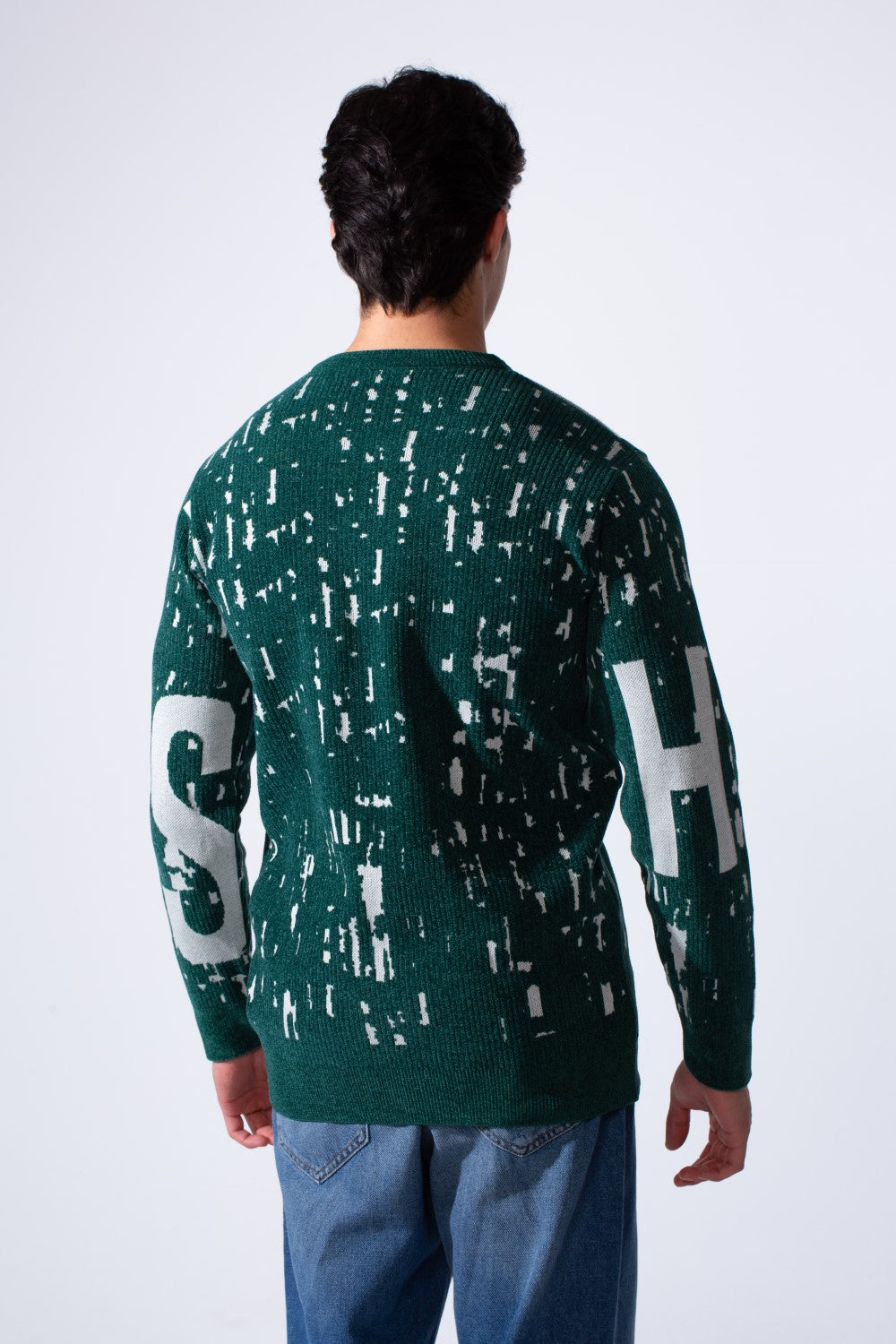 Men's Modern Crew Neck Slim Fit Textured With Artistic Print Pullover