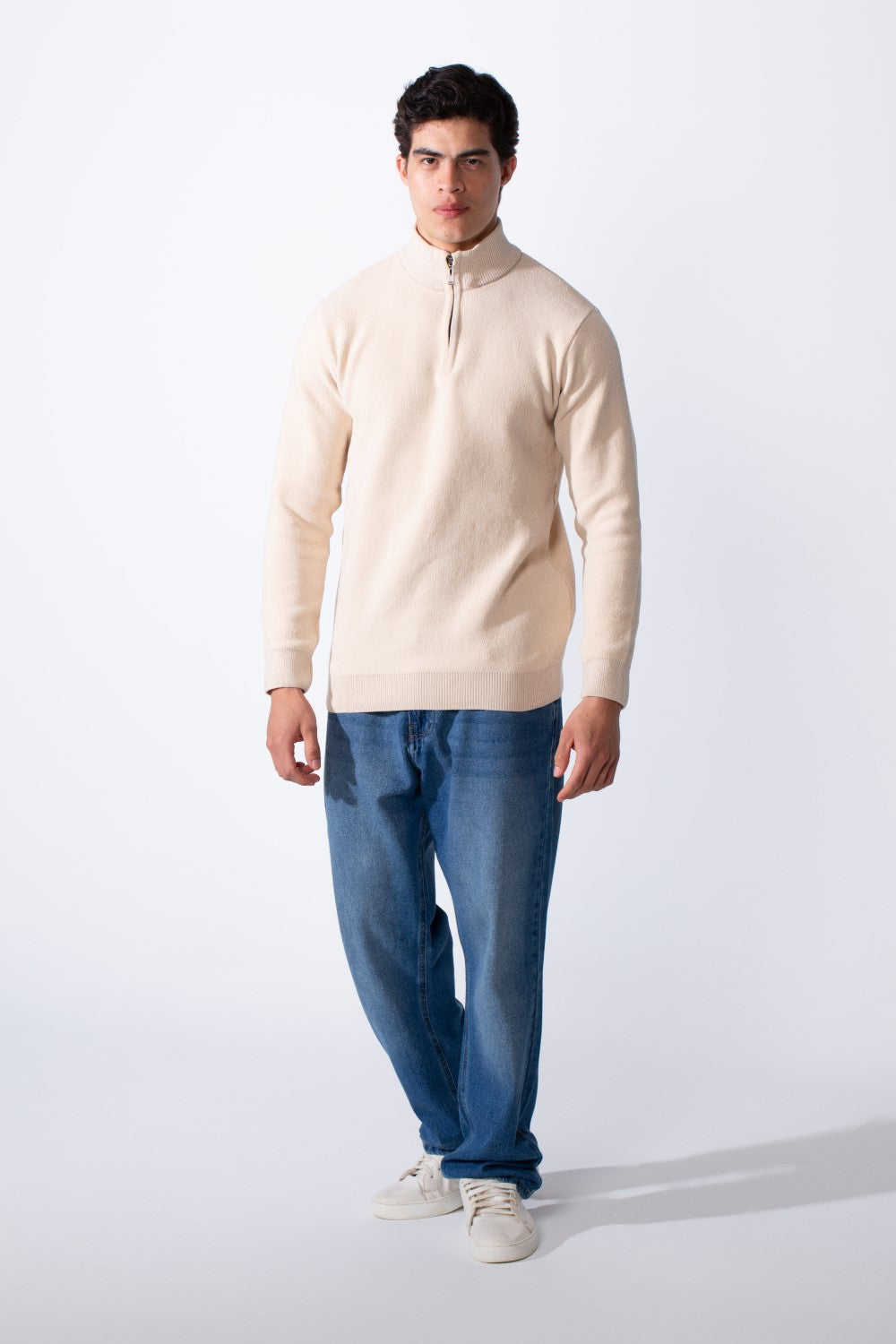 Men's Half Zip Long Sleeve Slim Fit High Mock Neck Knit Minimalist Pullover