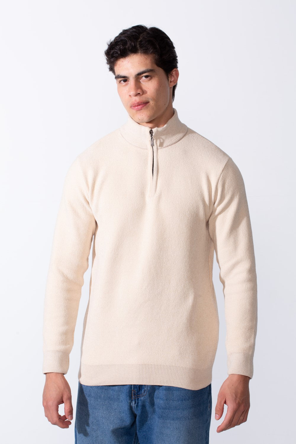 Men's Half Zip Long Sleeve Slim Fit High Mock Neck Knit Minimalist Pullover