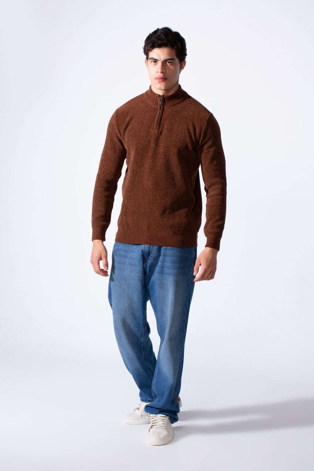 Men's Half Zip Long Sleeve Slim Fit High Mock Neck Knit Minimalist Pullover